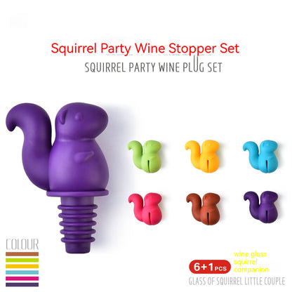 Squirrel Wine Bottle Stopper With 6 Wine Glass Identification Clip Set Silica Gel Bottle Stopper Wine Bottle Stopper Wine Stopper Bottle Cap