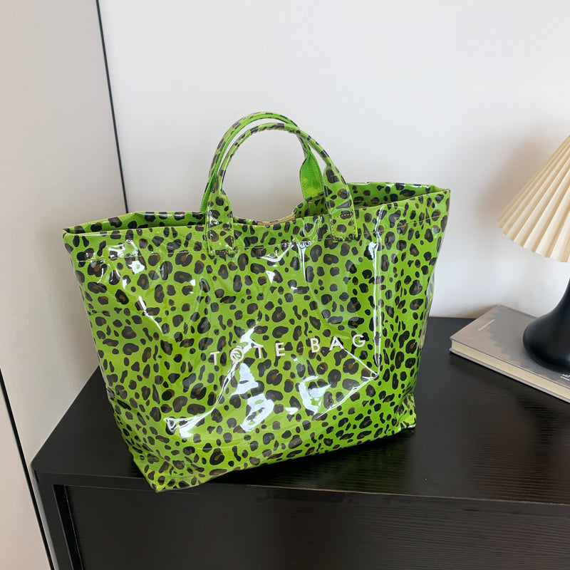 Larte Tote Leopard Handbag, Transparent PVC Beach Bag For Gym, Pool, And Travel With Inner Zipper Pocket