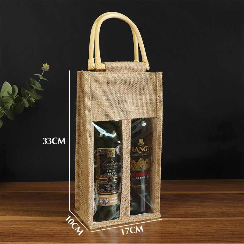 Linen Red Wine Bag Wine Packaging Bag Four-bottle Package Double Handbag Wine Bag