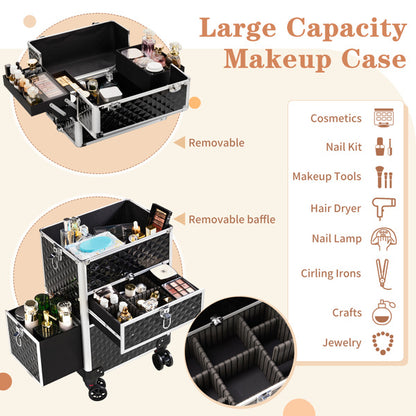 2-in-1 With Sliding Rail, Front Pull Flat, Left Pull Detachable Universal Wheel, Aluminum Makeup Case