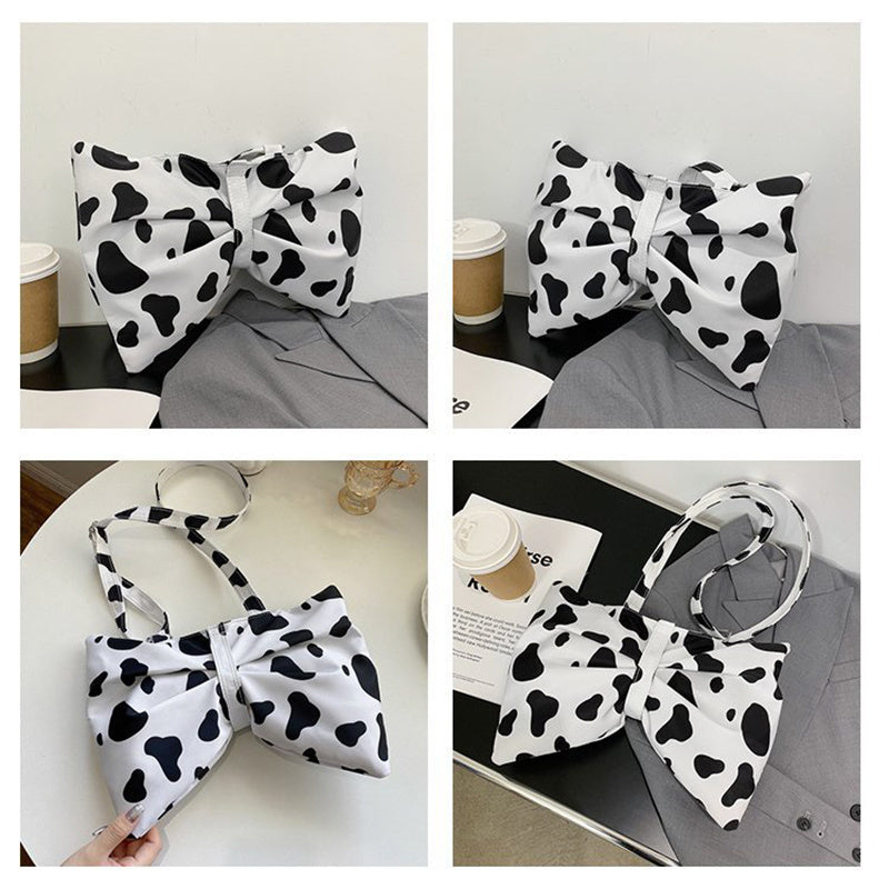 Fashion Large Bow Shoulder Bag For Girls Cute Cow Print Crossbody Bags Women Lovely Shopping Bags