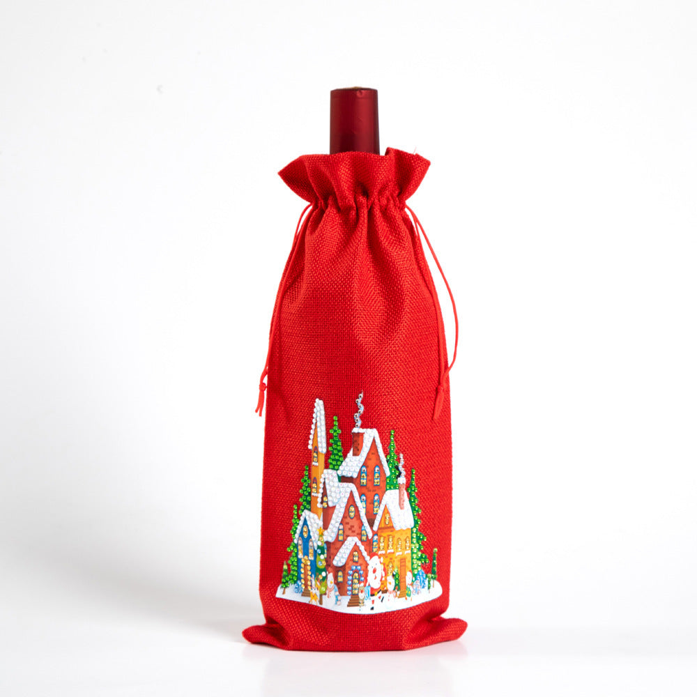 Christmas Gift Diamond Painted Red Wine Bag