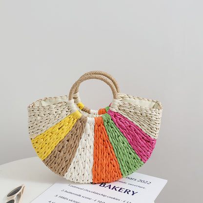 Beach Vacation Rainbow Straw Beach Bag