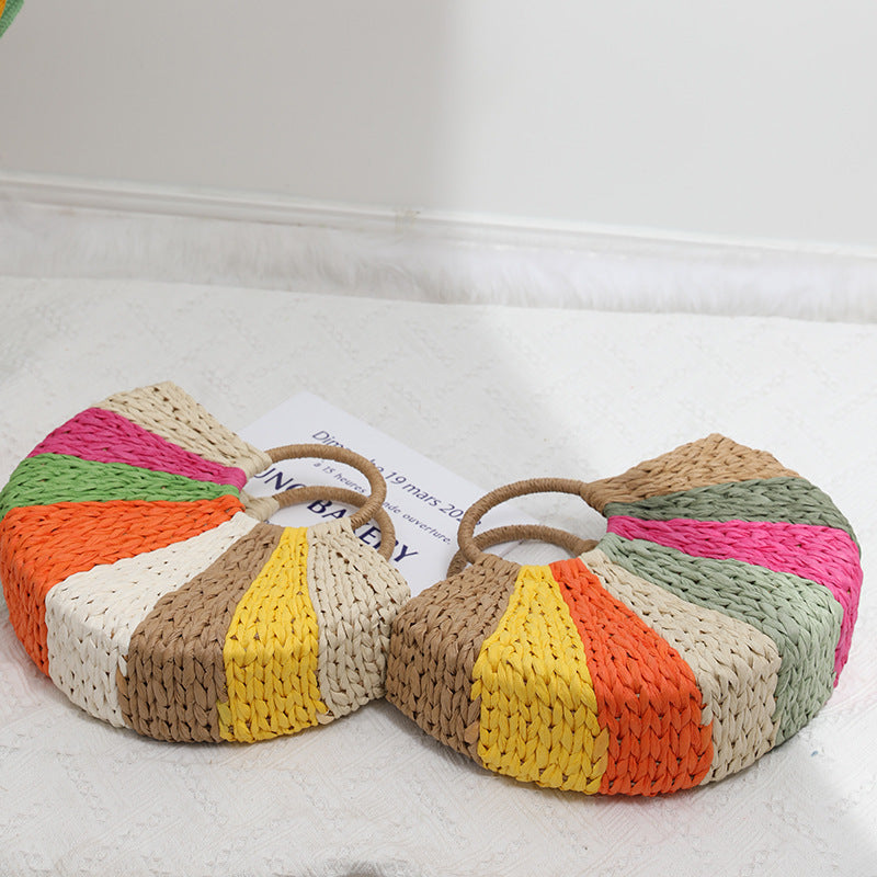 Beach Vacation Rainbow Straw Beach Bag