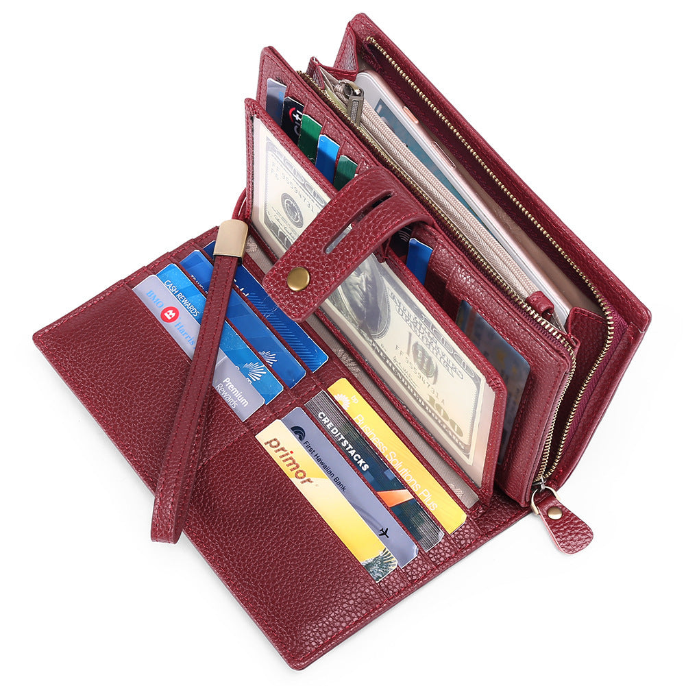 Head Layer Cowhide Long Multi Card Wallet