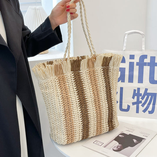 Woven Stripes Simple Beach Style Tote Bag